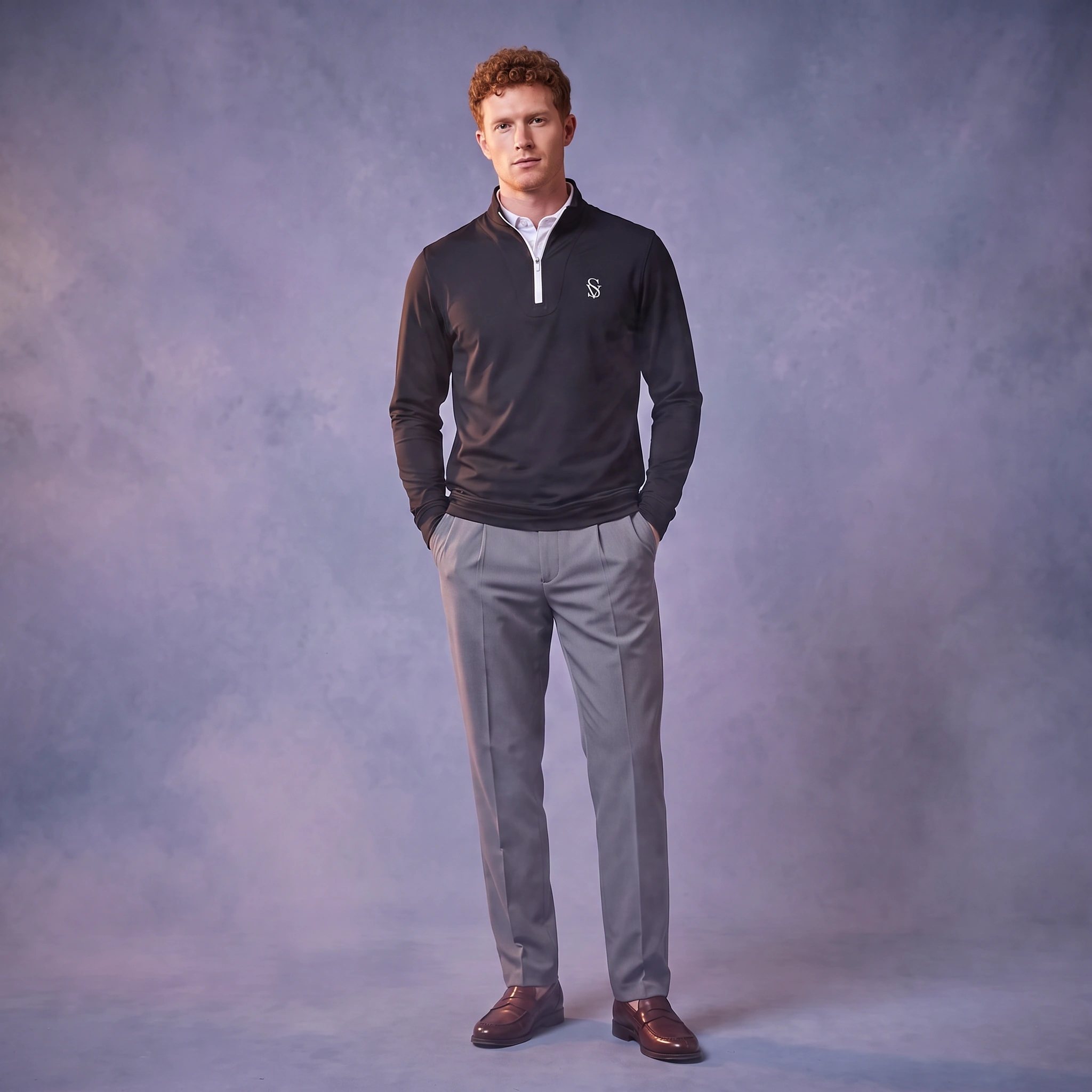 The Salvano Zip-Polo in Onyx Black